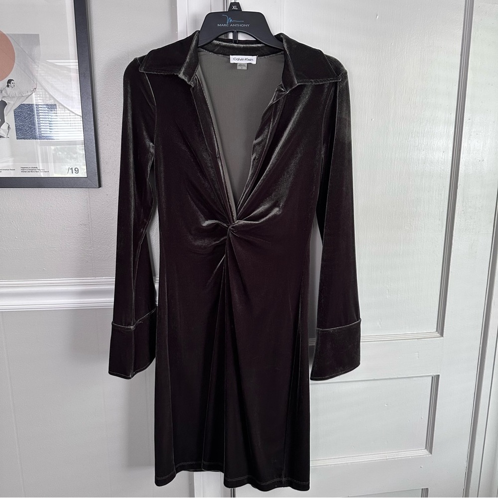 Calvin Klein Olive Green Velvet Dress